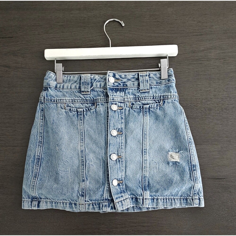 Free People We The Free Midnight Sun Denim Skort Mini Button Front Size 26